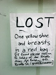 Lost:  One yellow shoe and breasts