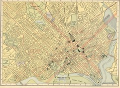 Map of Washington, DC , 1908, showing streetcar lines, railroads, and steamship docks (Hammond Company)