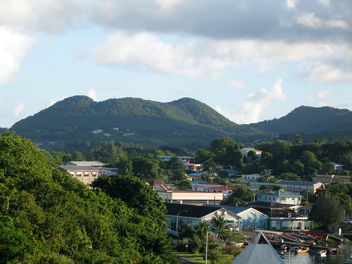 A picture from the balcony of our cabin showing Castries in St. Lucia.
