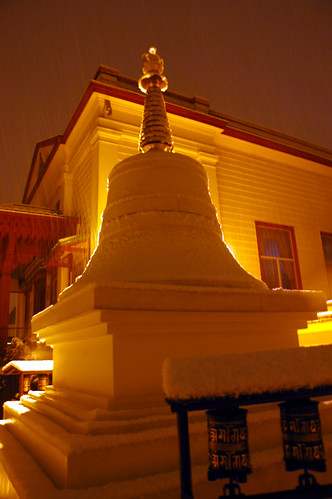 snow falling, Monastery Stupa, USA, 2006