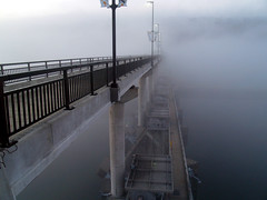 Big Dam Bridge and fog