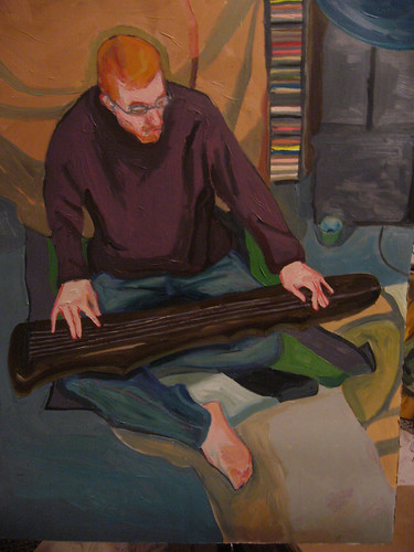 painting of joshua playing guqin (Sparkle) by Clara DeGalan