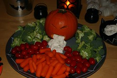 Healthy Halloween Snacks with Puking Pumpkin Dip