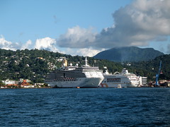 St Lucia. Arcadia dwarfing another cruise ship