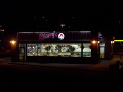 The Wendy's on Bank Street at Hunt Club in southern Ottawa at night.