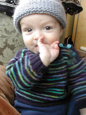 Lamb's Pride hat / Striped Sweater by baby finds a kazoo