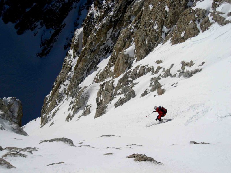 Reed Finlay skis the Ford Couloir on the Grand Teton