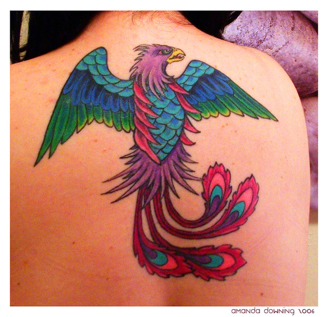 Finished Phoenix Tattoo 2. Note: it's still healing and peeling.