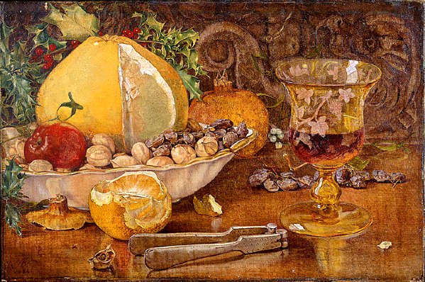 John Edward Newton RA, Still Life of Fruit, Nuts and Wine Glass, 1864