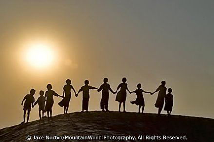 Children Holding Hands Silhouette. team holding hands support