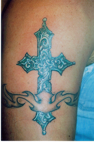 Cross Tattoos On Upper Arm. male, upper arm tattoo,