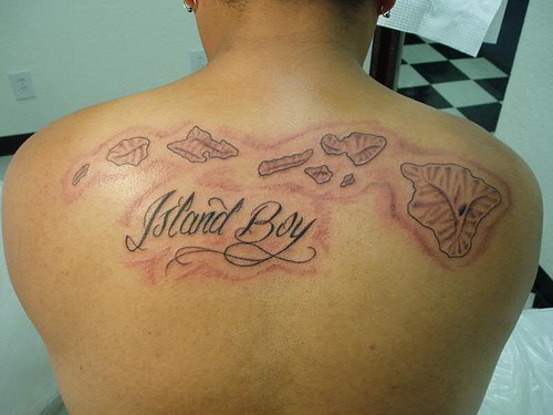 Island Boy and Hawaiian Islands Tattoo by Las Vegas Tattoos by Jon Poulson