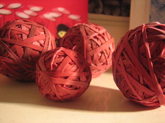 Balls of red elastic bands