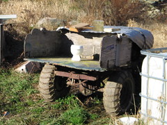 homemade tractor with tiny toilet