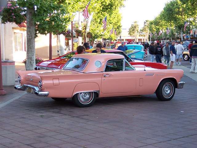 1957 pink ford thunderbird car auto automobile autoshow
