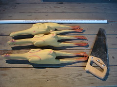 Juggling Rubber Chickens - materials assembled