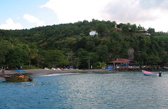 A St Lucia beach – can you see the name of the water taxi?