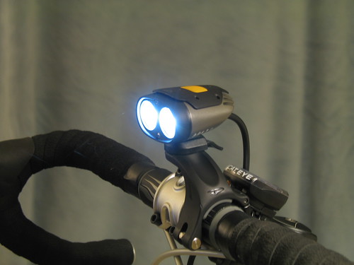 Princeton Tec Switchback 2 bicycle light mounted on handlebar