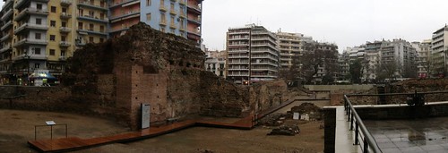 Ancient remains in the middle of the city in Thessalonika, Greece