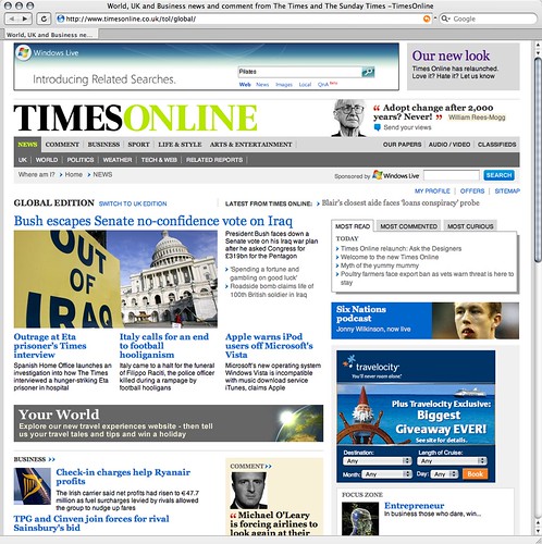 L'home page del Times Online