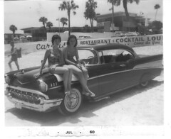 Virginia and Judy Sitting On Johnny Dunstan's Car, Daytona Beach, 1960