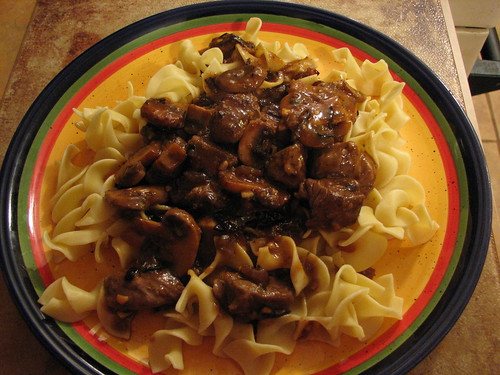 Steak Tips with Mushroom Sauce over Noodles