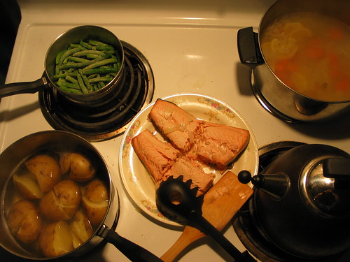 Poached salmon, yukons, & green beans