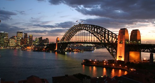 The Sydney harbour bridge at sunset