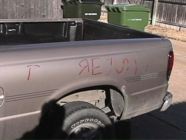 truck vandalism lipstick mazda redrum panasonicdv mazdab2300