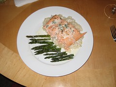 Salmon and Risotto with Crème Fraîche Dill Sauce