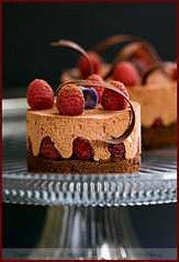 Dark Chocolate and Raspberry Cake, with its Chocolate-Ginger Mousse