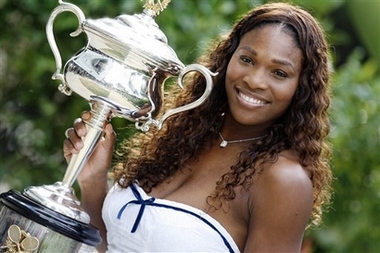 Serena Williams holds her 3rd Australian Open Championship Trophy