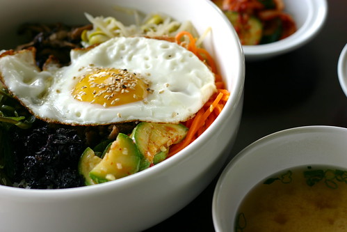 Black And Korean Mix. Bibimbap (Korean mixed rice)