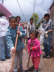 Kids helping clean