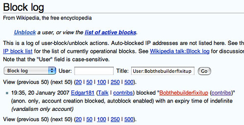 WikiPedia block log