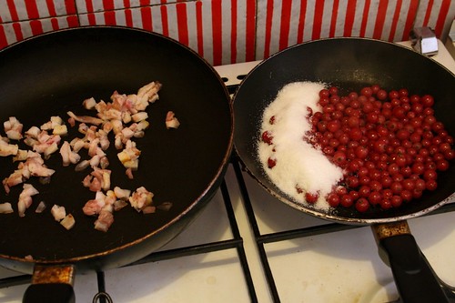 Guanciale and Currants Cooking Away
