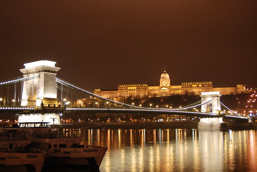The Szechenyi Chain Bridge and Royal Palace (Buda Castle), Budapest, Hungary
