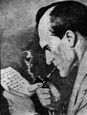 A closeup of Holmes with his pipe