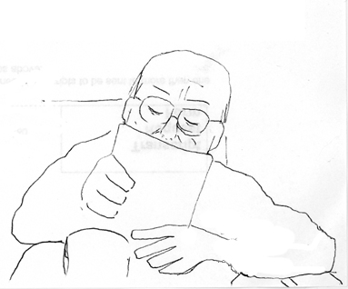 drawing of my dad, reading