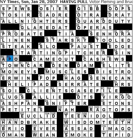 Sunday Crossword Puzzles on Rex Parker Does The Nyt Crossword Puzzle  Sunday  Jan  28  2007