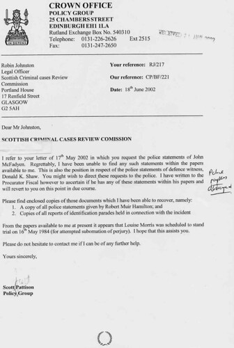Letter from Crown to SCCRC dated 18th June 2002