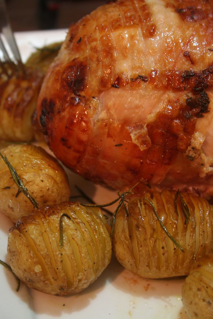 Baked potatoes and Roast turkey breast