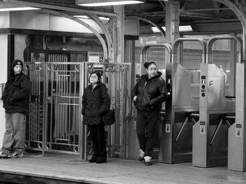 Coming out of the turnstile B&W