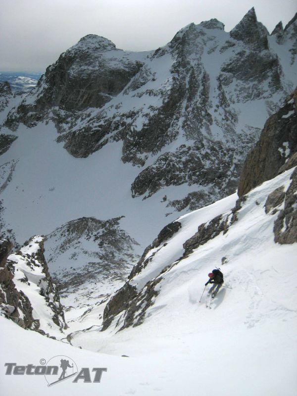 Slasher in the SE Couloir of the Dike Pinnacle on the Middle Teton