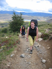Amanda hikes up the hill
