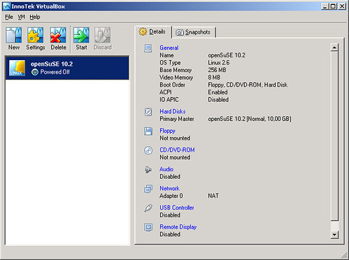 VirtualBox - virtualMachine - openSUSE10.2 - SuSE Linux 10.2 Power Off