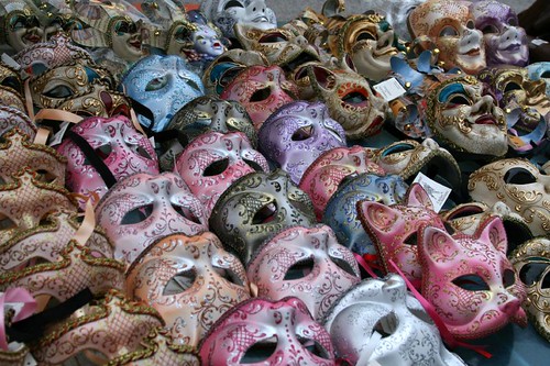 Masks on display at a booth at Carnevale