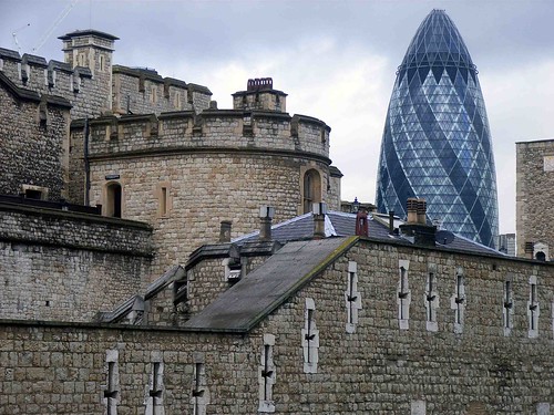 Gherkin behind - the Tower of London
