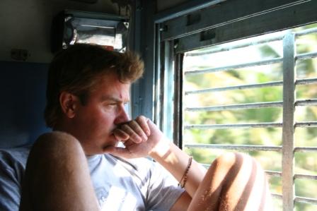 Tom on the train to Kerala