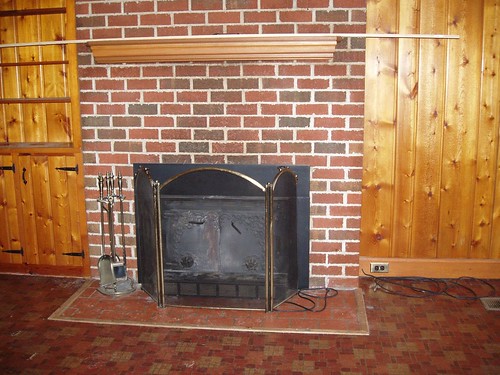 Brown Brick Fireplace